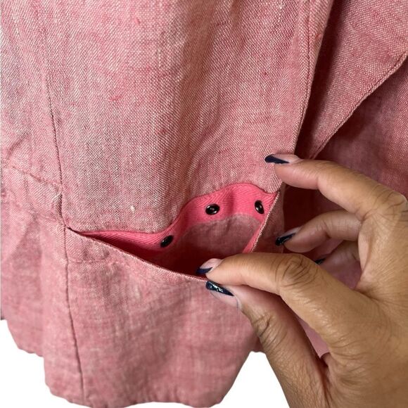 Flax Pink/Red Long Sleeve 100% Linen Lagenlook Button Front Shirt Small - Picture 8 of 9
